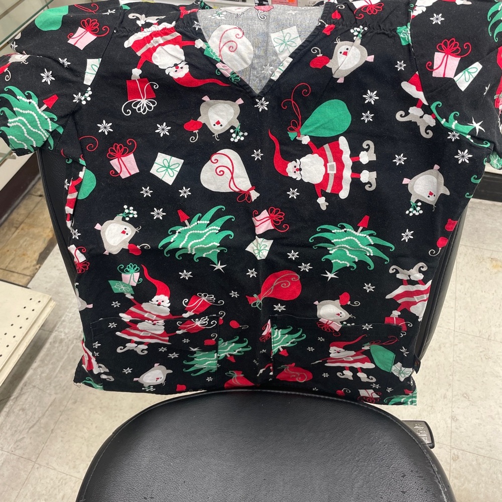 Peaches Uniforms Festive Black and Red Button Down Shirt